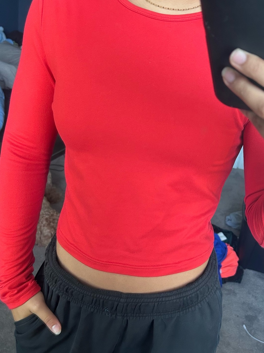 SHEIN Red Long-Sleeve Crewneck Crop Top